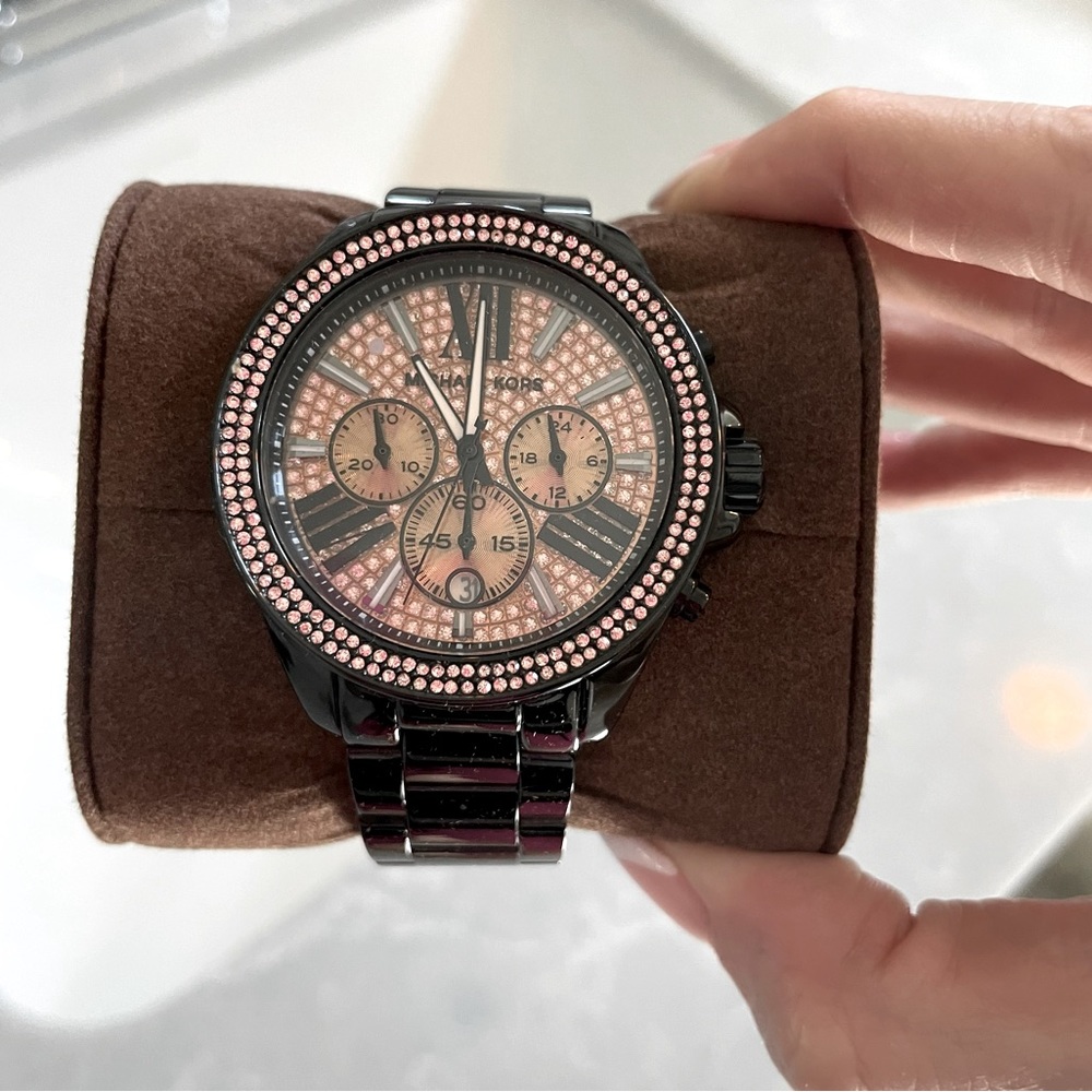 Michael Kors Black & Rose Gold Crystal Watch for Women